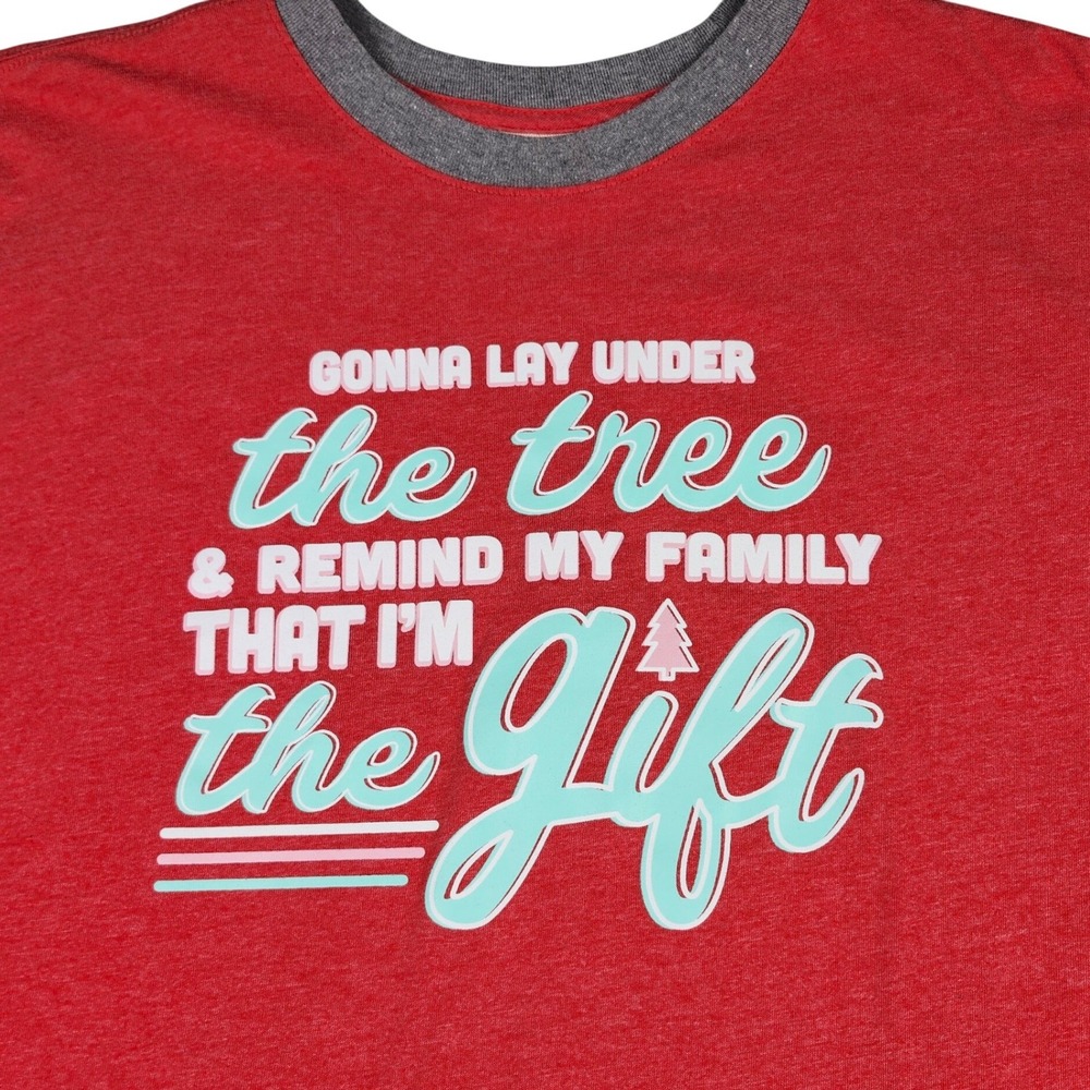 Jadelynn Brooke Christmas Graphic Long Sleeve Shirt Red Gray L "The Gift"